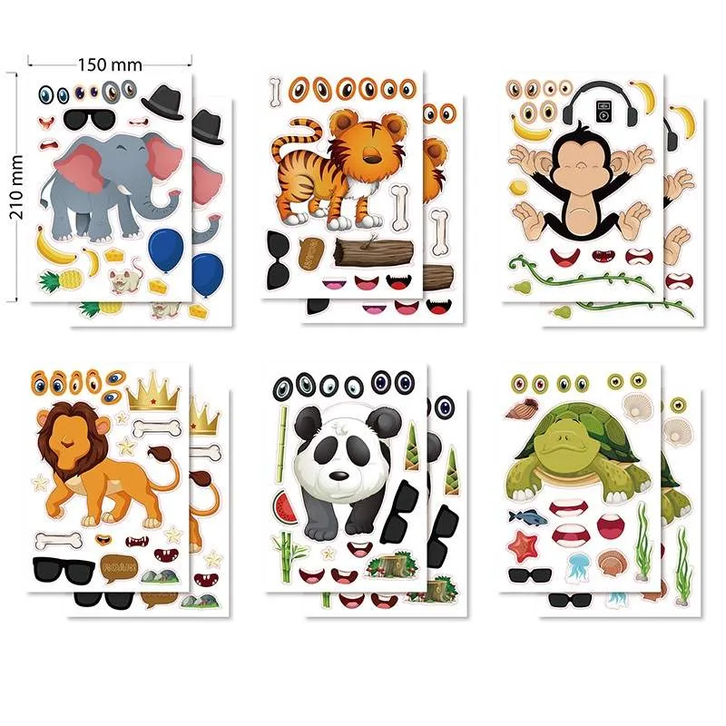 Naklejki na puzzle ze zwierzętami z kreskówek